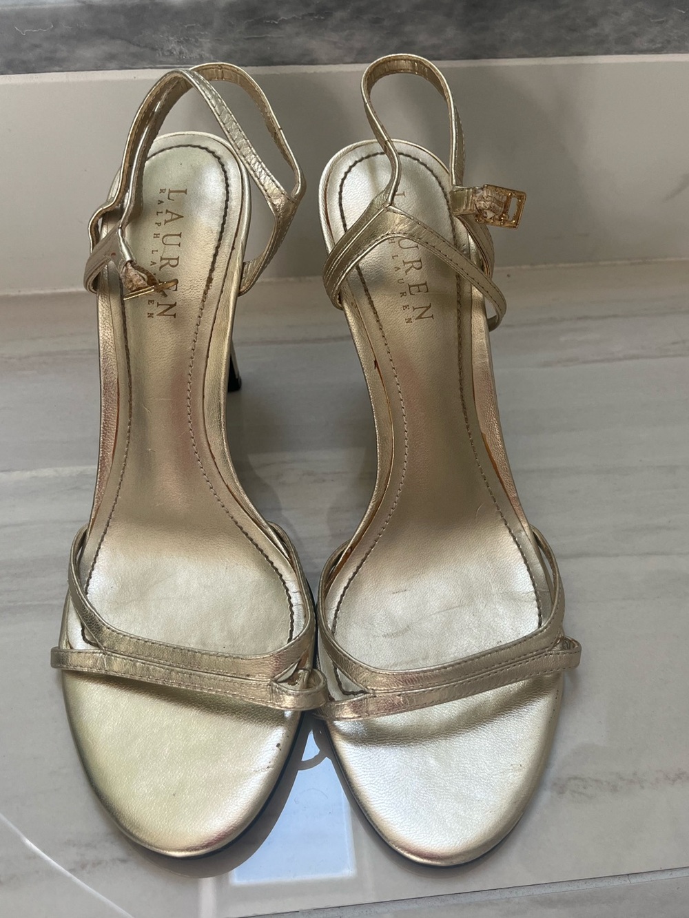 Lauren Ralph Lauren Gold Metallic Strappy Heels Sandals 7.5